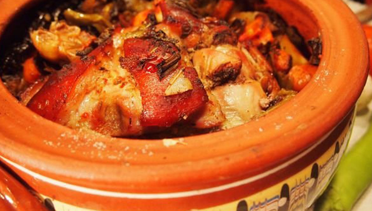 Pork knuckle in a pot